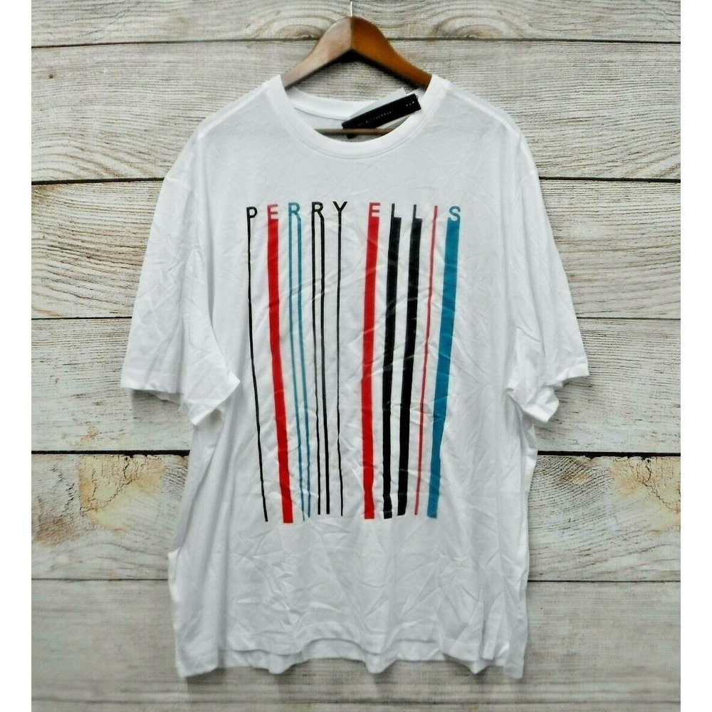 Perry Ellis T-Shirt Mens Size 2XLT (57" Chest) Running Letter Bar Code Shirt New